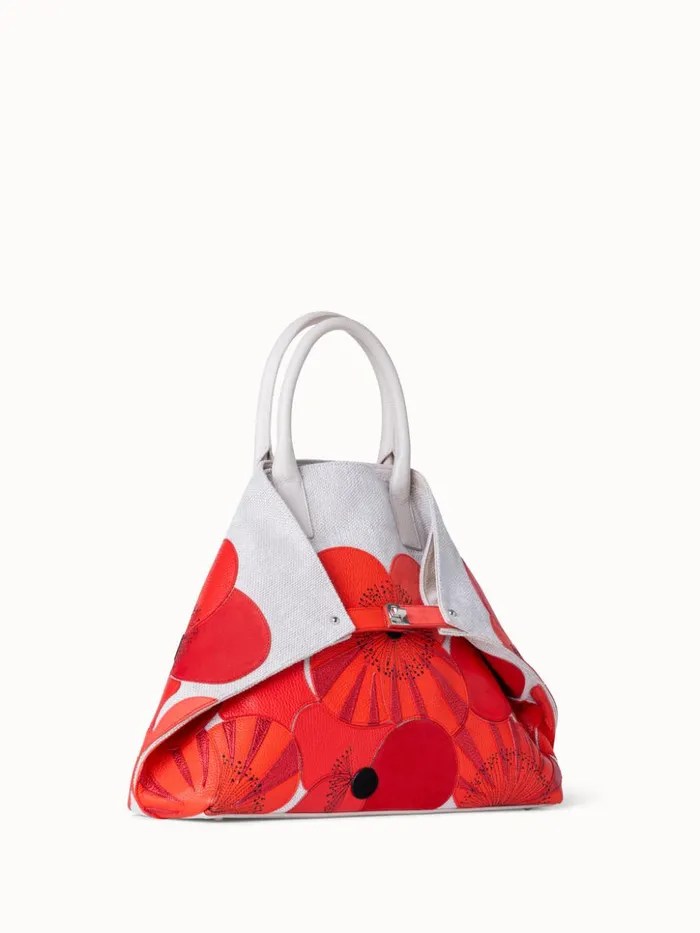 Medium Ai Messenger Bag In Poppies On Canvas Patchwork Multicolor Women Akris Top Handle Bags
