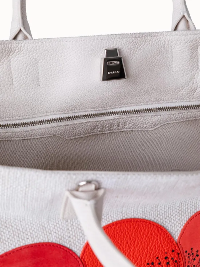 Medium Ai Messenger Bag In Poppies On Canvas Patchwork Multicolor Women Akris Top Handle Bags