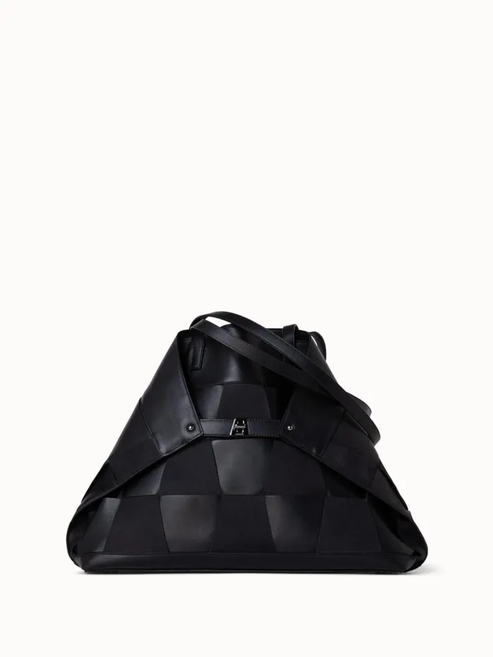 Medium Ai Shoulder Bag In Braided Leather And Nubuck Trapezoids Black Women Akris Tote Bags Medium Ai Shoulder Bag In Braided Leather And Nubuck Trapezoids Black Women Akris Tote Bags