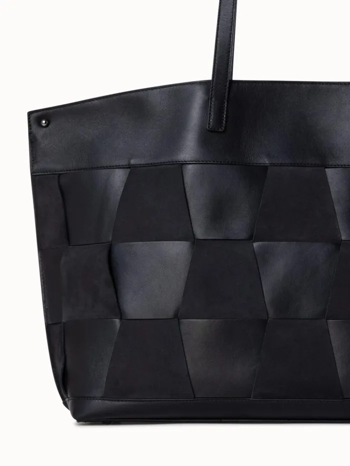 Medium Ai Shoulder Bag In Braided Leather And Nubuck Trapezoids Black Women Akris Tote Bags