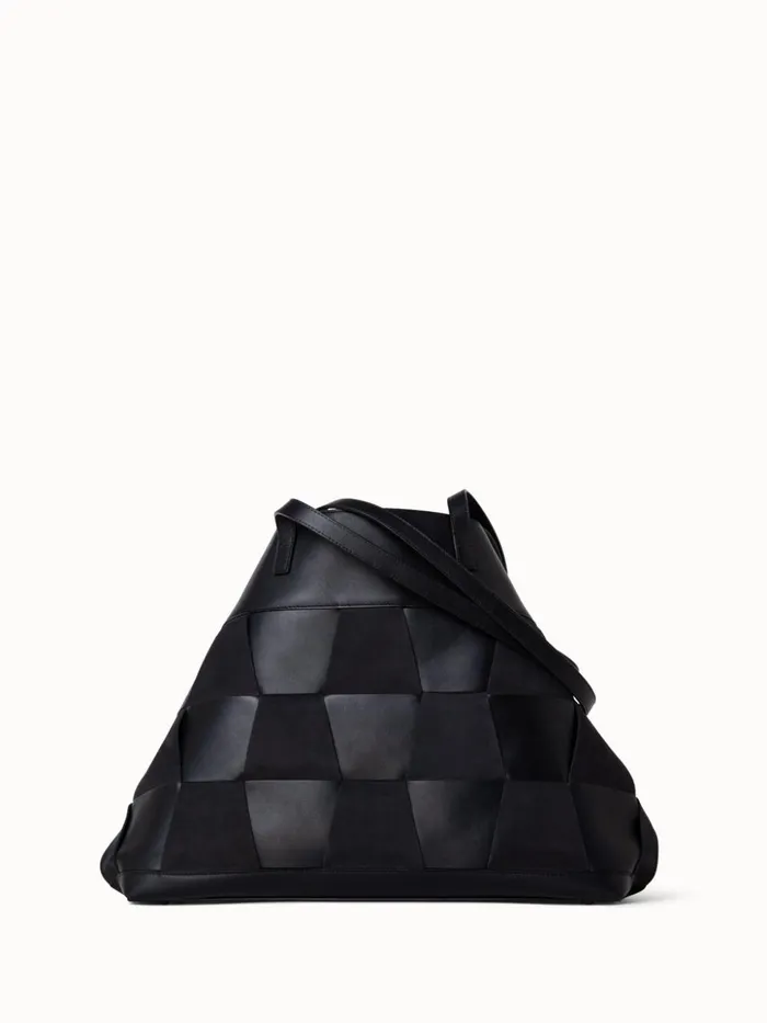 Medium Ai Shoulder Bag In Braided Leather And Nubuck Trapezoids Black Women Akris Tote Bags