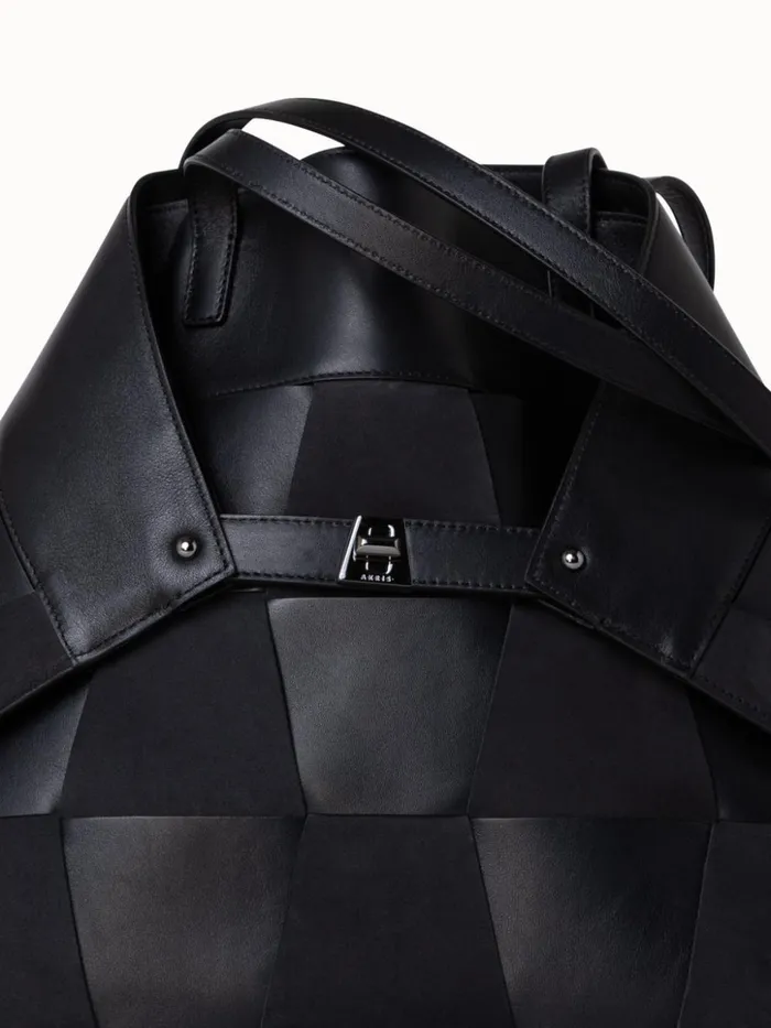 Medium Ai Shoulder Bag In Braided Leather And Nubuck Trapezoids Black Women Akris Tote Bags