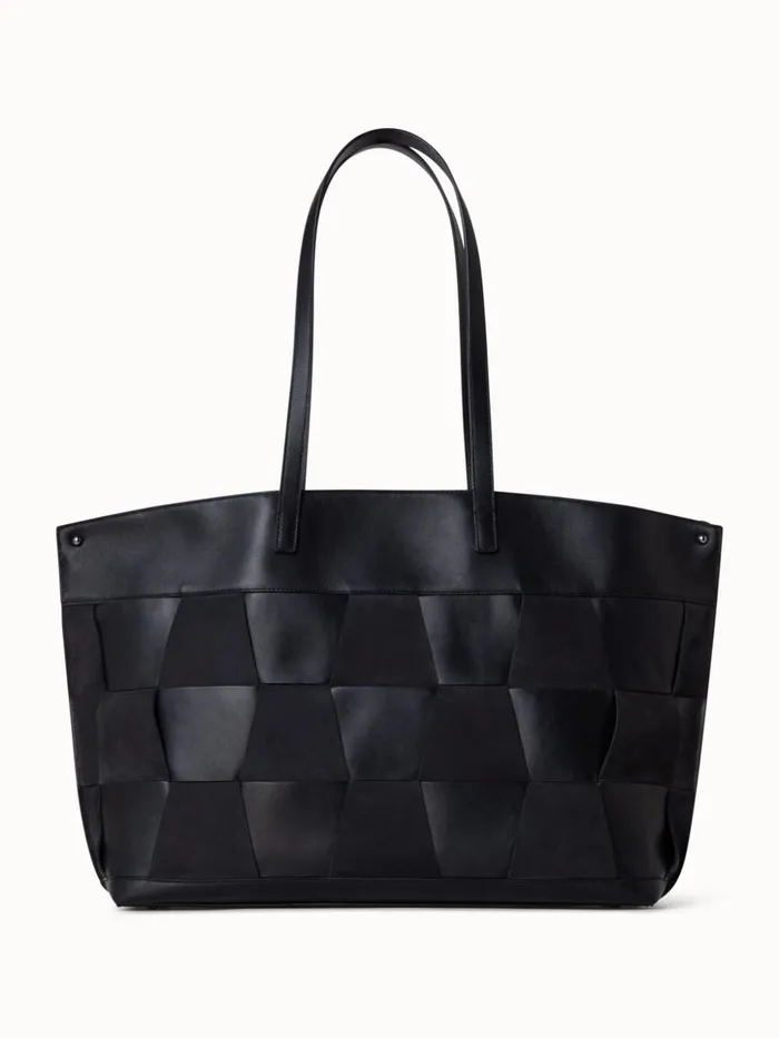 Medium Ai Shoulder Bag In Braided Leather And Nubuck Trapezoids Black Women Akris Tote Bags