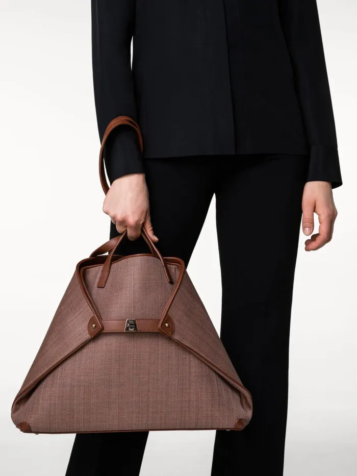 Medium Ai Shoulder Bag In Horsehair Fabric Caramel Women Akris Tote Bags