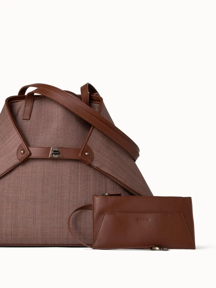 Medium Ai Shoulder Bag In Horsehair Fabric Caramel Women Akris Tote Bags