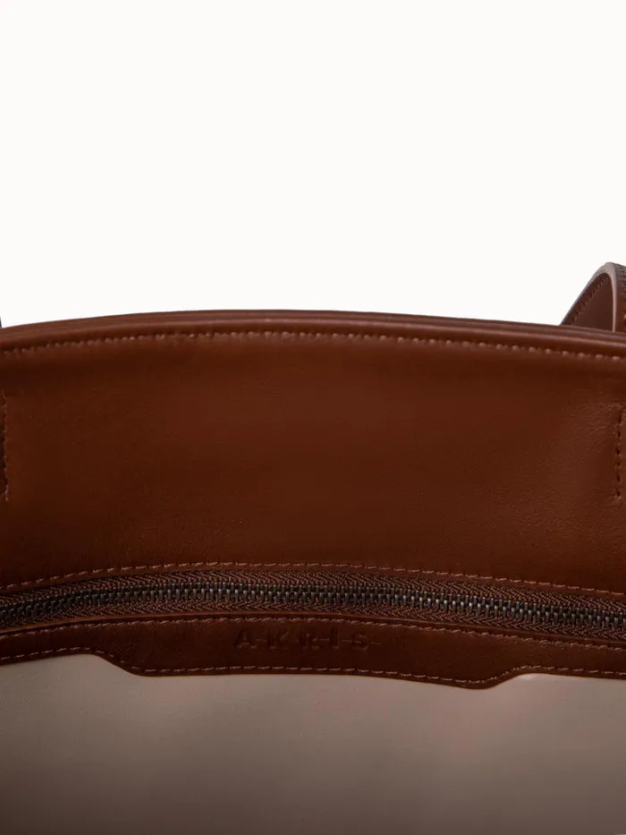 Medium Ai Shoulder Bag In Horsehair Fabric Caramel Women Akris Tote Bags