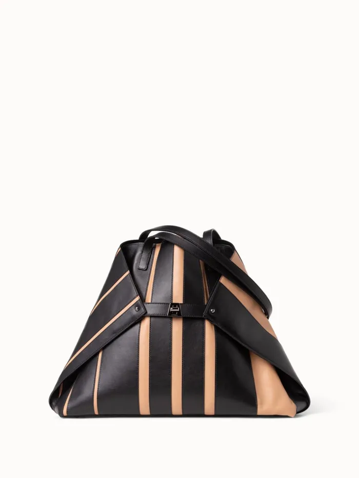 Medium Ai Shoulder Bag In Leather Stripes Blackcordage Women Akris Tote Bags