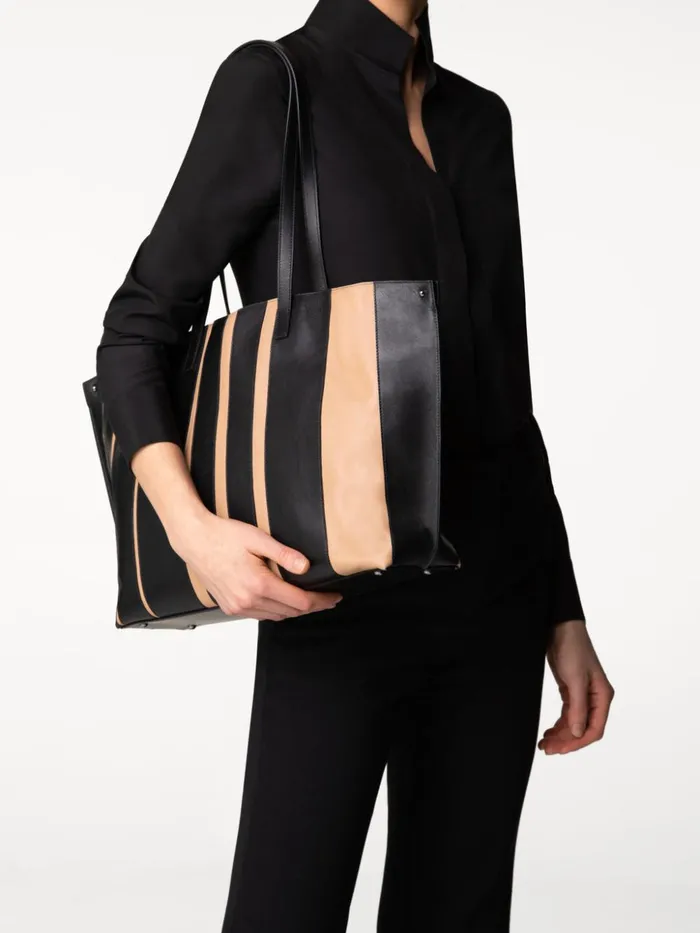 Medium Ai Shoulder Bag In Leather Stripes Blackcordage Women Akris Tote Bags