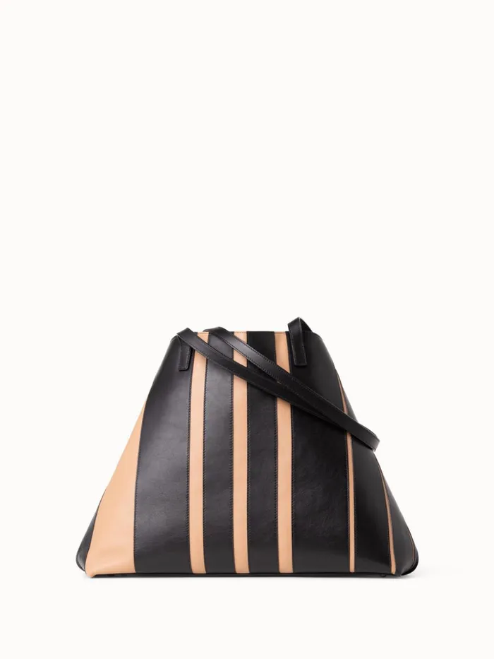 Medium Ai Shoulder Bag In Leather Stripes Blackcordage Women Akris Tote Bags