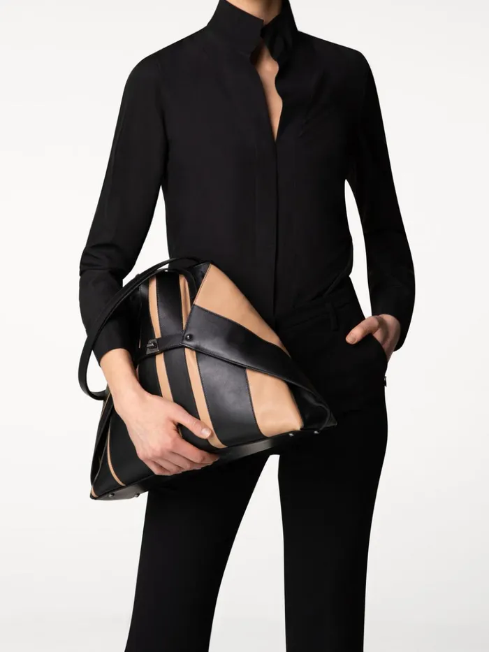 Medium Ai Shoulder Bag In Leather Stripes Blackcordage Women Akris Tote Bags