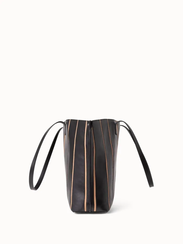 Medium Ai Shoulder Bag In Leather Stripes Blackcordage Women Akris Tote Bags