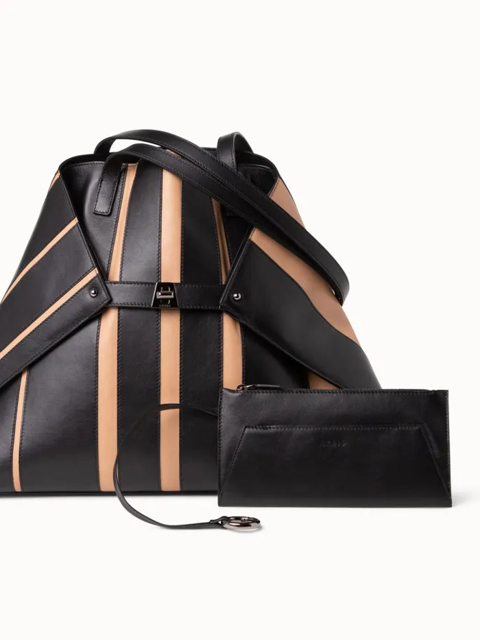 Medium Ai Shoulder Bag In Leather Stripes Blackcordage Women Akris Tote Bags