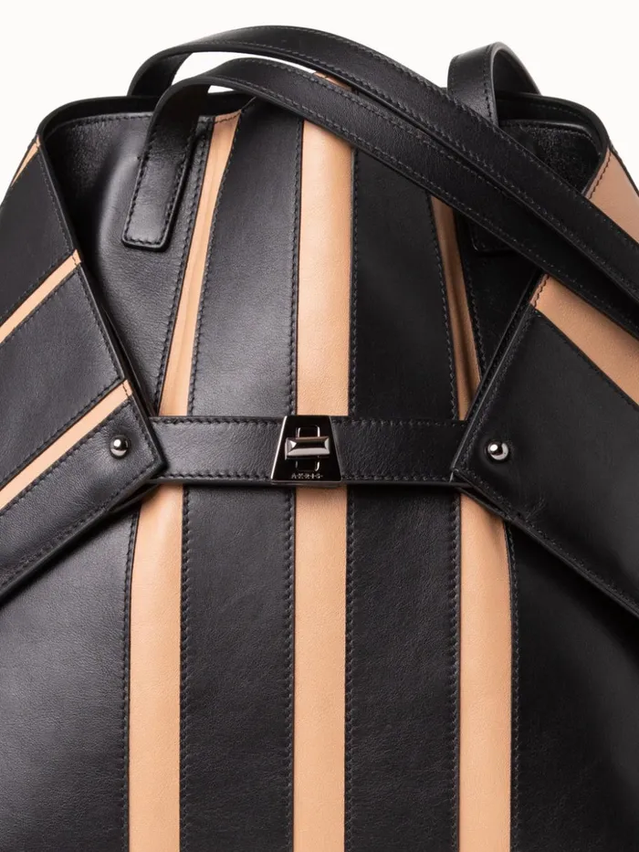Medium Ai Shoulder Bag In Leather Stripes Blackcordage Women Akris Tote Bags