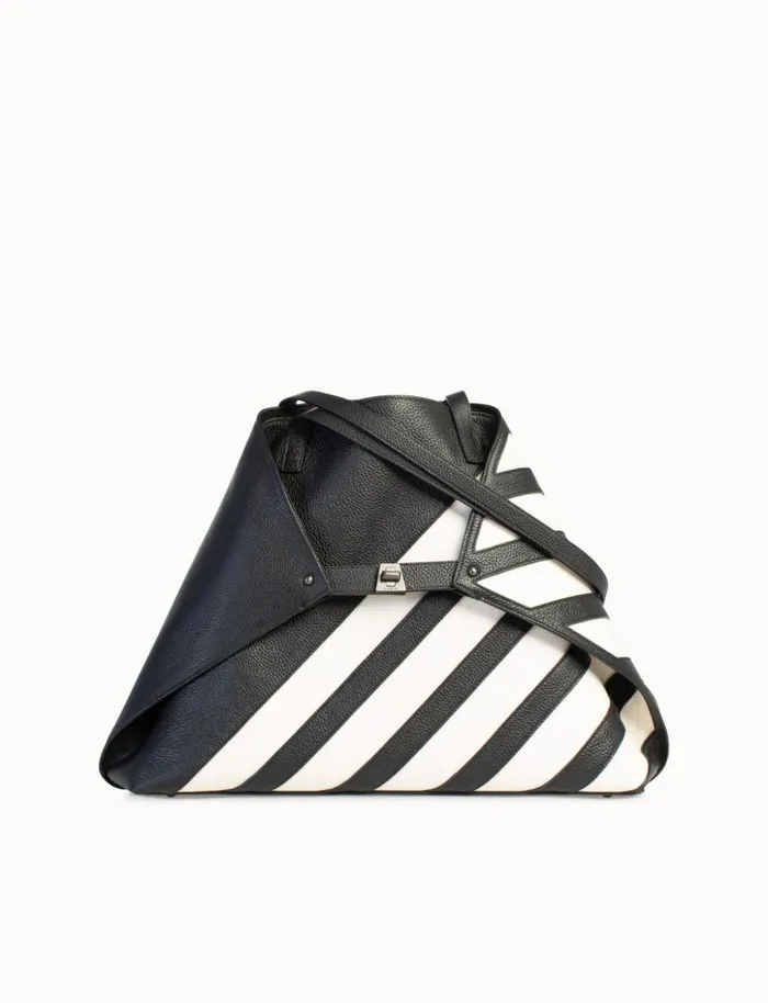 Medium Ai Shoulder Bag In Leather With Horsehair Stripes Blackecru Women Akris Tote Bags Medium Ai Shoulder Bag In Leather With Horsehair Stripes Blackecru Women Akris Tote Bags