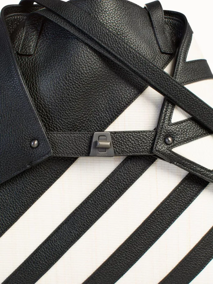 Medium Ai Shoulder Bag In Leather With Horsehair Stripes Blackecru Women Akris Tote Bags