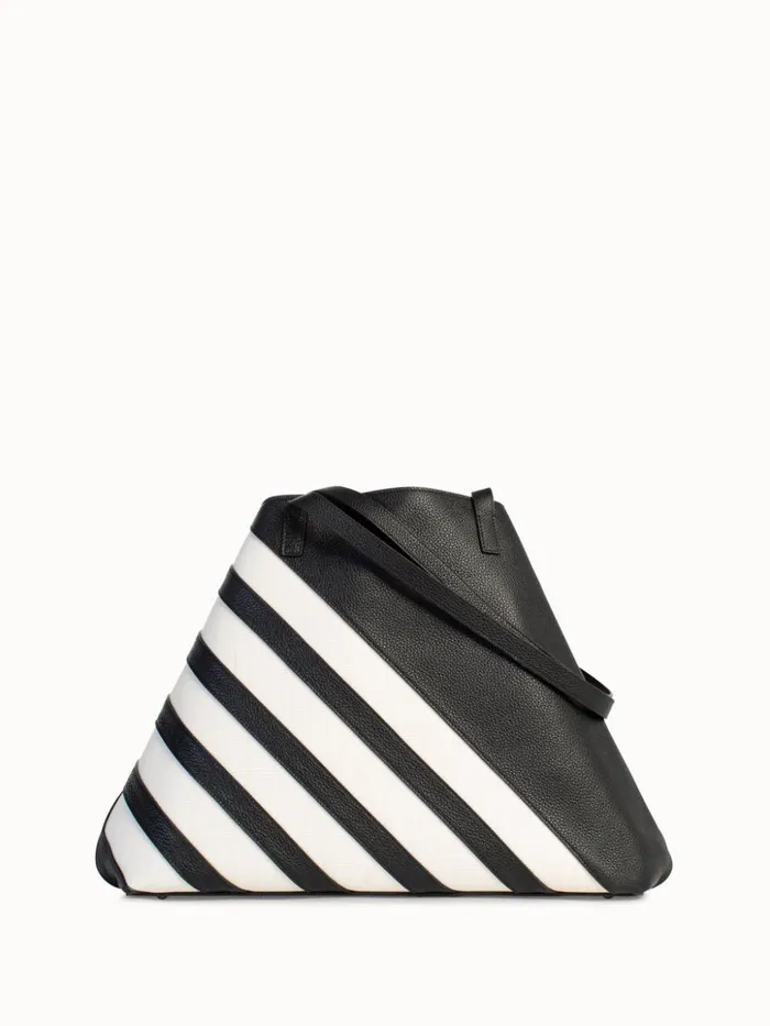 Medium Ai Shoulder Bag In Leather With Horsehair Stripes Blackecru Women Akris Tote Bags