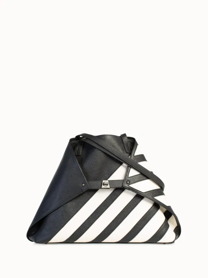 Medium Ai Shoulder Bag In Leather With Horsehair Stripes Blackecru Women Akris Tote Bags