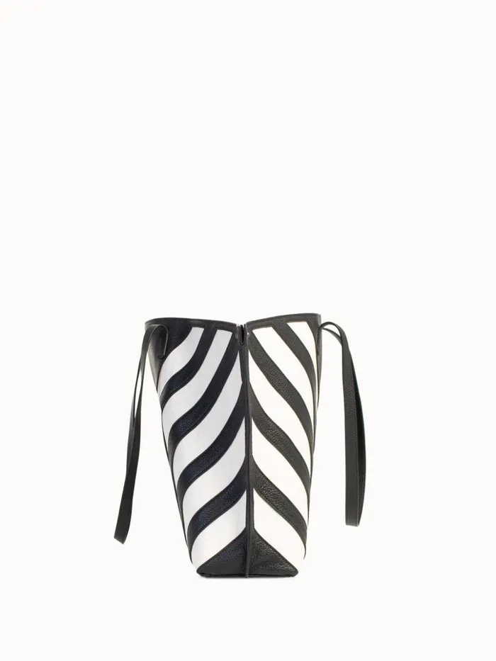 Medium Ai Shoulder Bag In Leather With Horsehair Stripes Blackecru Women Akris Tote Bags
