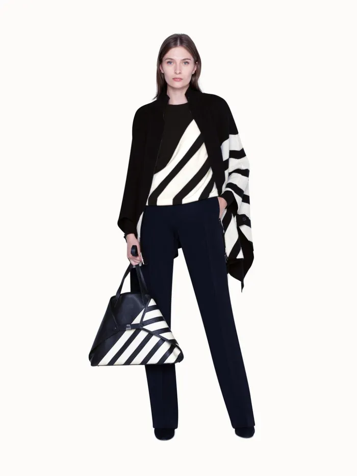 Medium Ai Shoulder Bag In Leather With Horsehair Stripes Blackecru Women Akris Tote Bags