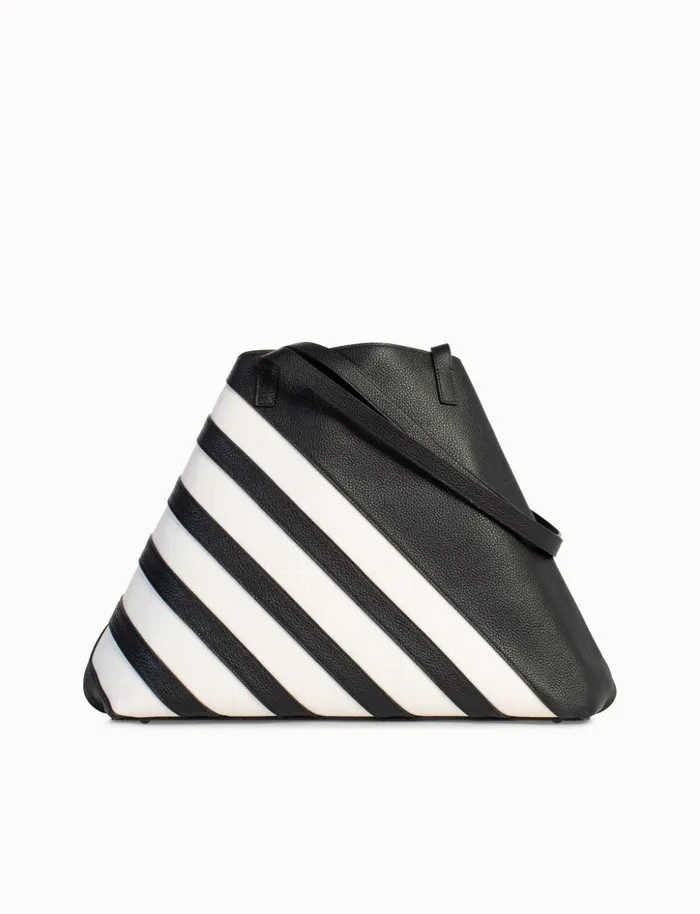Medium Ai Shoulder Bag In Leather With Horsehair Stripes Blackecru Women Akris Tote Bags