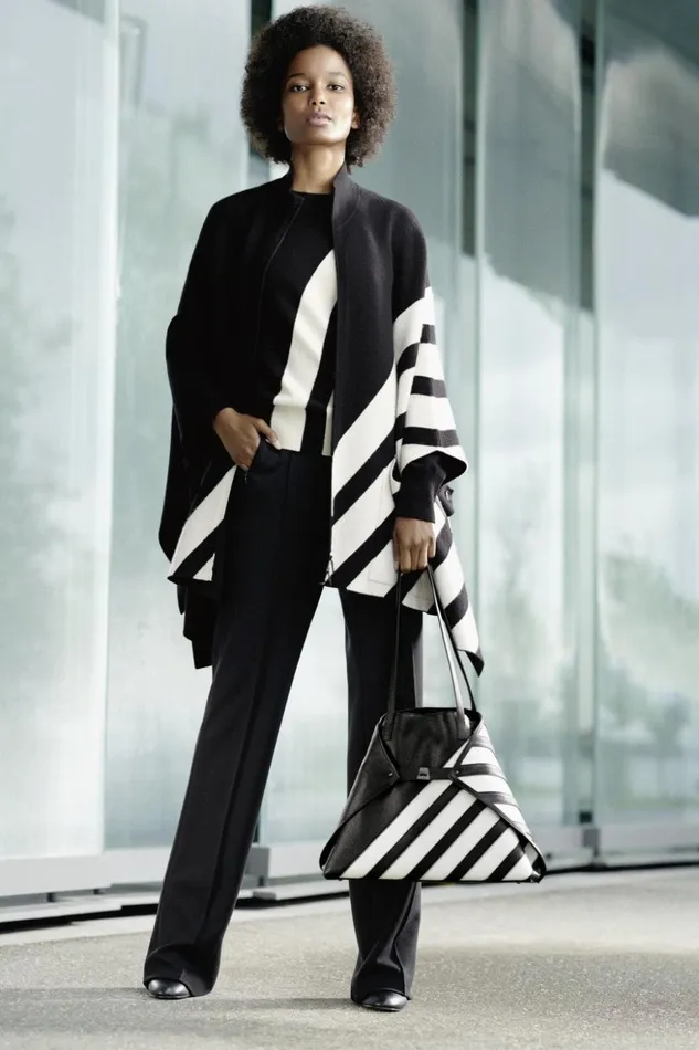 Medium Ai Shoulder Bag In Leather With Horsehair Stripes Blackecru Women Akris Tote Bags