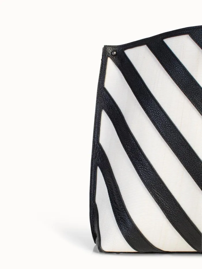 Medium Ai Shoulder Bag In Leather With Horsehair Stripes Blackecru Women Akris Tote Bags