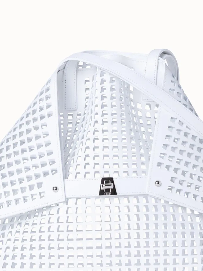 Medium Ai Shoulder Bag In Trapezoid Lasercut White Women Akris Shoulder Bags