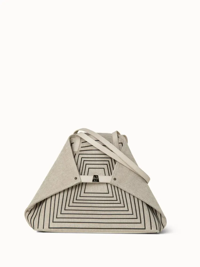 Medium Ai Shoulder Bag In Trapezoid Square On Canvas Alabasterblack Women Akris Tote Bags