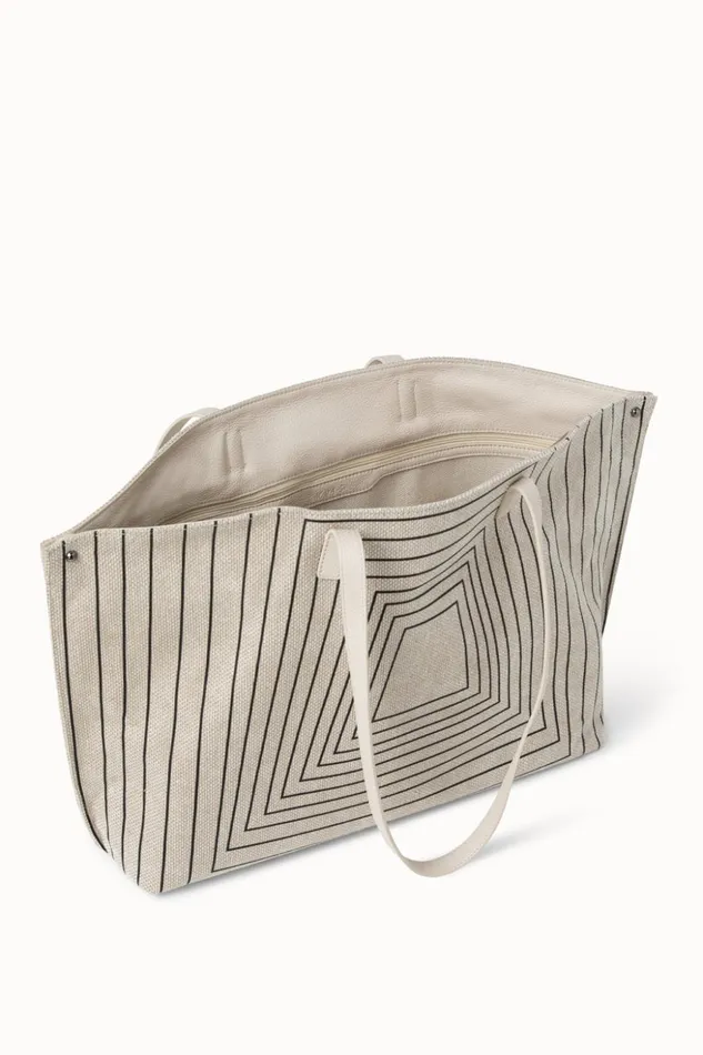 Medium Ai Shoulder Bag In Trapezoid Square On Canvas Alabasterblack Women Akris Tote Bags