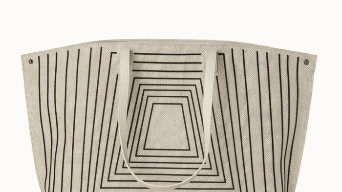 Medium Ai Shoulder Bag In Trapezoid Square On Canvas Alabasterblack Women Akris Tote Bags