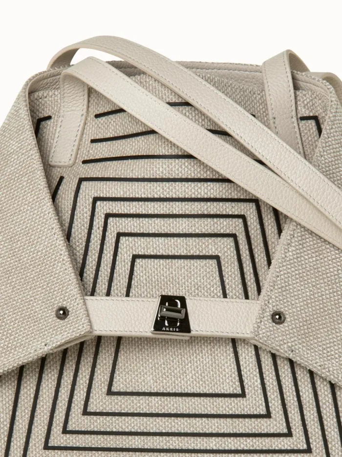 Medium Ai Shoulder Bag In Trapezoid Square On Canvas Alabasterblack Women Akris Tote Bags
