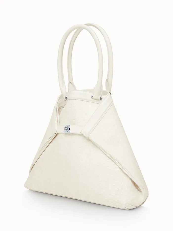 Medium Handbag In Horsehair And Silver Colored Hardware Pure White Women Akris Top Handle Bags