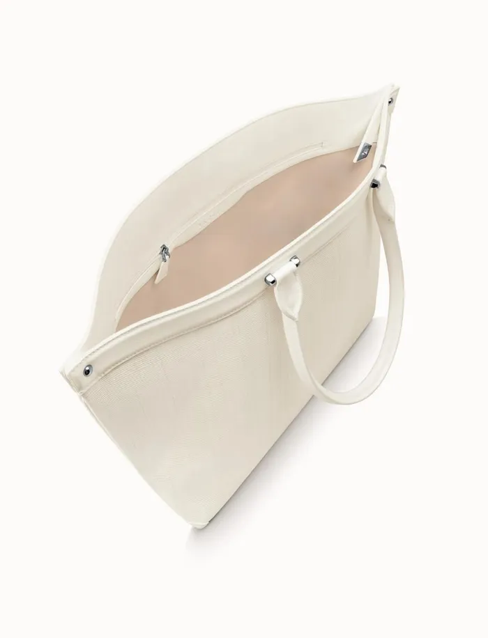 Medium Handbag In Horsehair And Silver Colored Hardware Pure White Women Akris Top Handle Bags