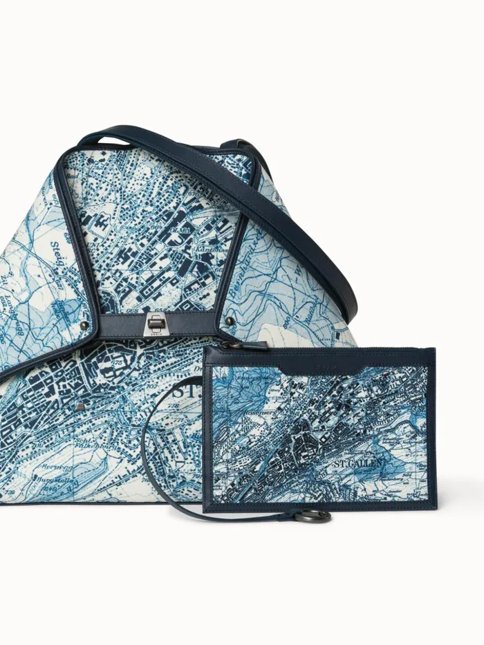 Medium Shoulder Bag In Printed Cotton Fabric Alabasterpacific Women Akris Shoulder Bags