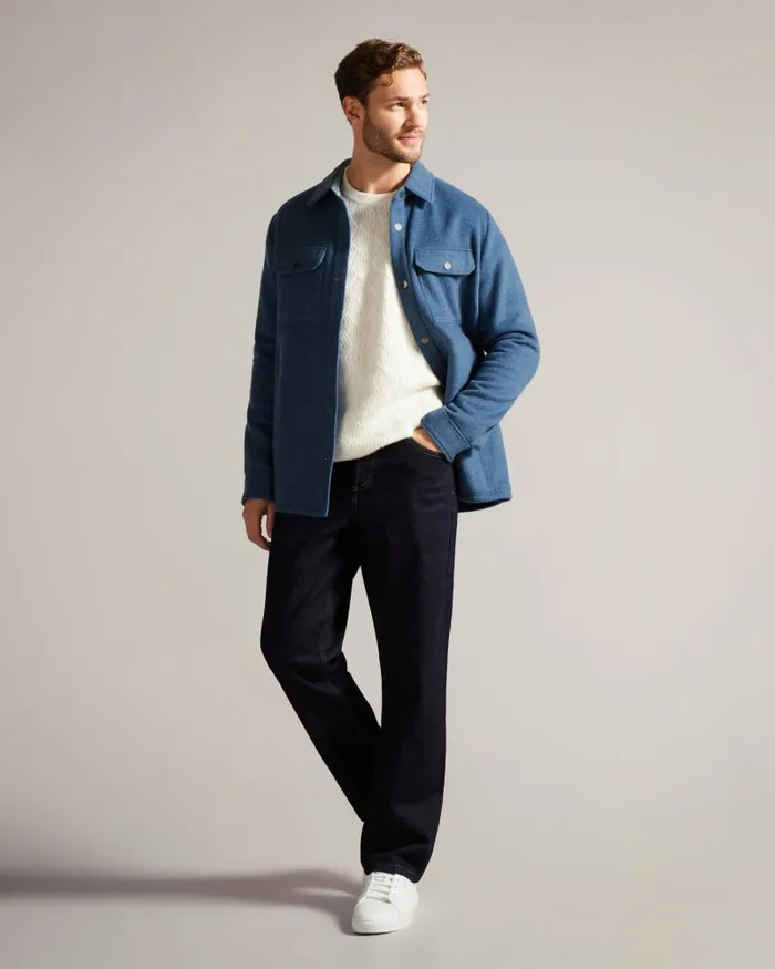 Men ADERBRY 8211 Wool Blend Overshirt Light Blue Ted Baker Shirts Men ADERBRY 8211 Wool Blend Overshirt Light Blue Ted Baker Shirts