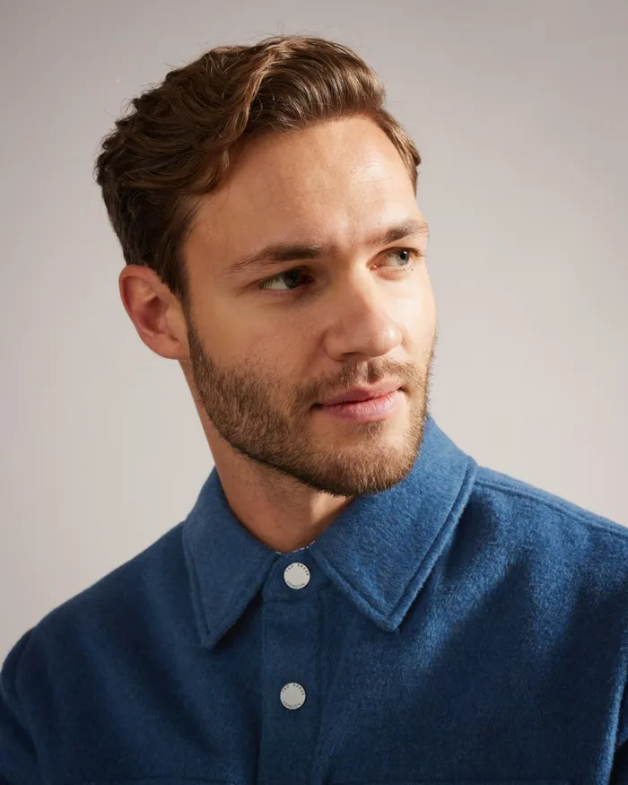 Men ADERBRY 8211 Wool Blend Overshirt Light Blue Ted Baker Shirts Men ADERBRY 8211 Wool Blend Overshirt Light Blue Ted Baker Shirts