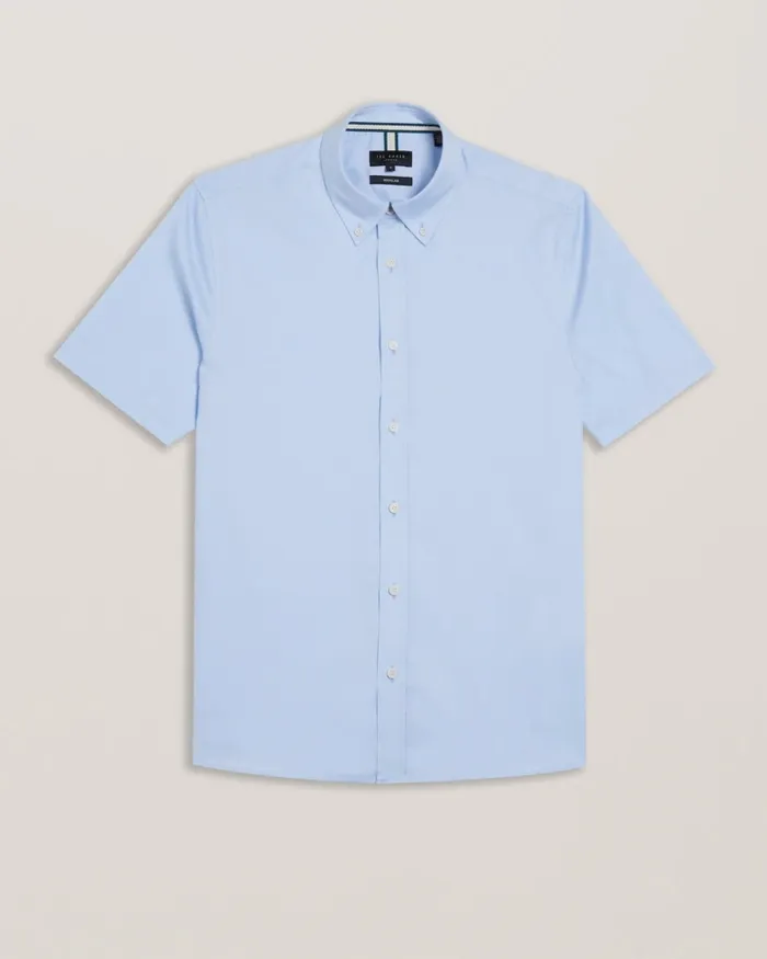 Men ALDGTE 8211 Short Sleeve Cotton Oxford Shirt Light Blue Ted Baker Shirts