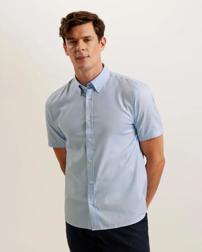 Men ALDGTE 8211 Short Sleeve Cotton Oxford Shirt Light Blue Ted Baker Shirts Men ALDGTE 8211 Short Sleeve Cotton Oxford Shirt Light Blue Ted Baker Shirts