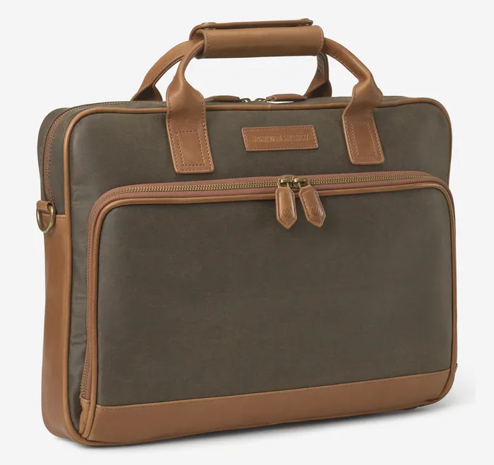 Men Backpacks and Briefcases Johnston and Murphy Rhodes Briefcase Brown Antique Cotton Tan Full Grain