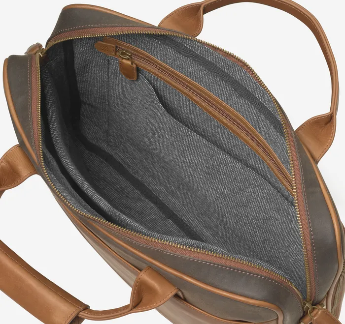 Men Backpacks and Briefcases Johnston and Murphy Rhodes Briefcase Brown Antique Cotton Tan Full Grain