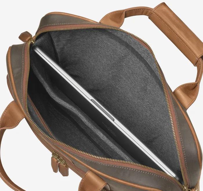 Men Backpacks and Briefcases Johnston and Murphy Rhodes Briefcase Brown Antique Cotton Tan Full Grain
