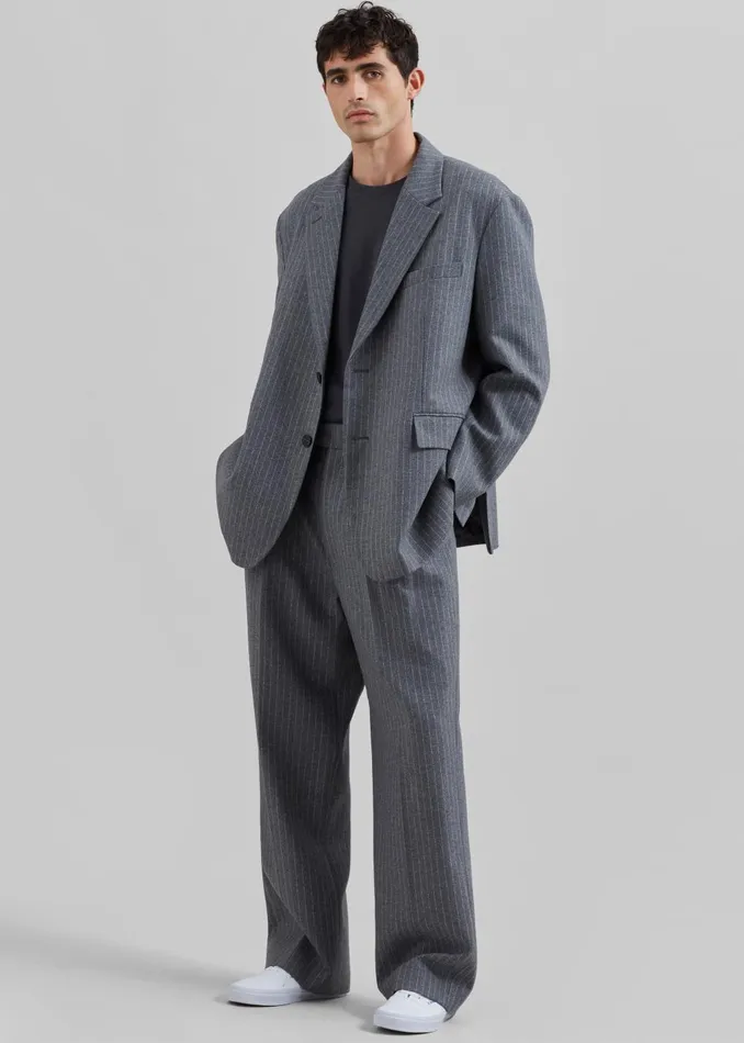 Men Beo Suit Pants 8211 GreyWhite Pinstripe The Frankie Shop Bottoms