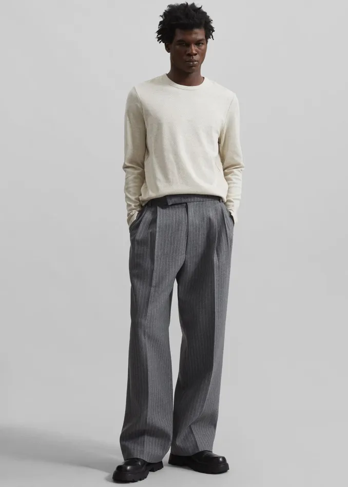 Men Beo Suit Pants 8211 GreyWhite Pinstripe The Frankie Shop Bottoms