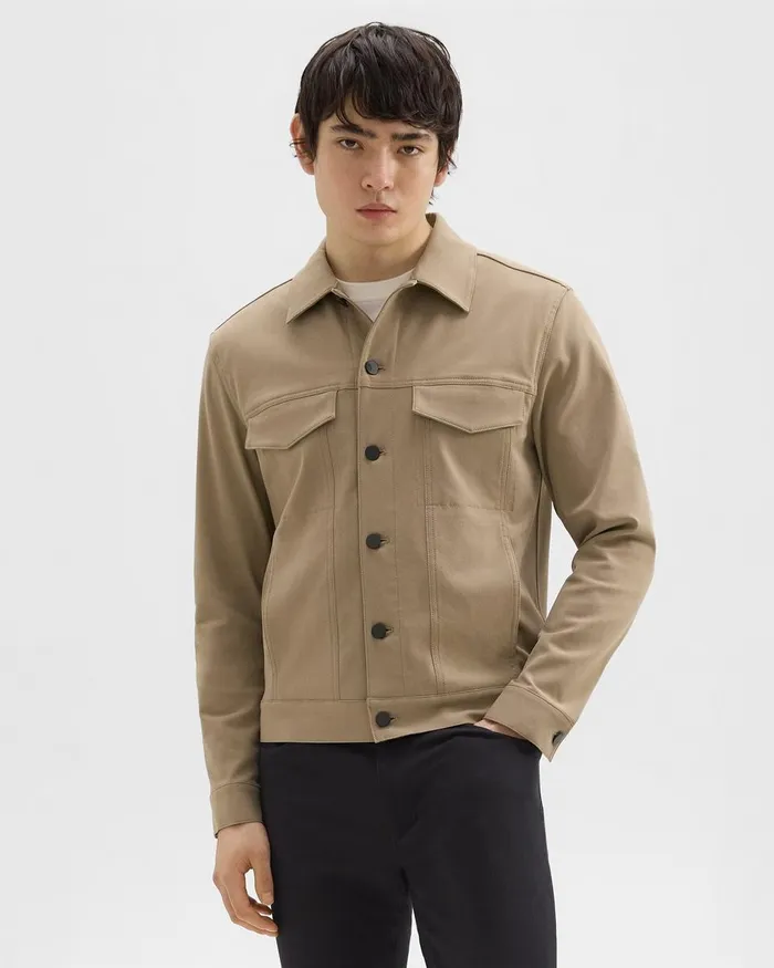 Men Blazers Jackets Theory River Trucker Jacket In Neoteric Twill Bark