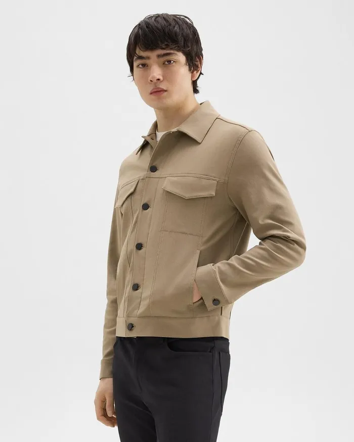 Men Blazers Jackets Theory River Trucker Jacket In Neoteric Twill Bark