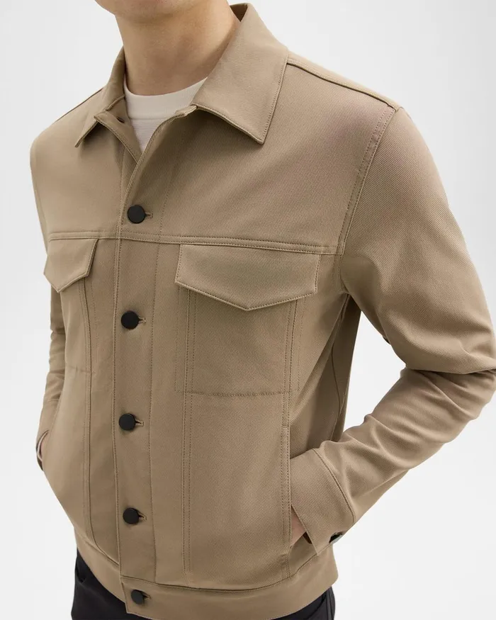 Men Blazers Jackets Theory River Trucker Jacket In Neoteric Twill Bark