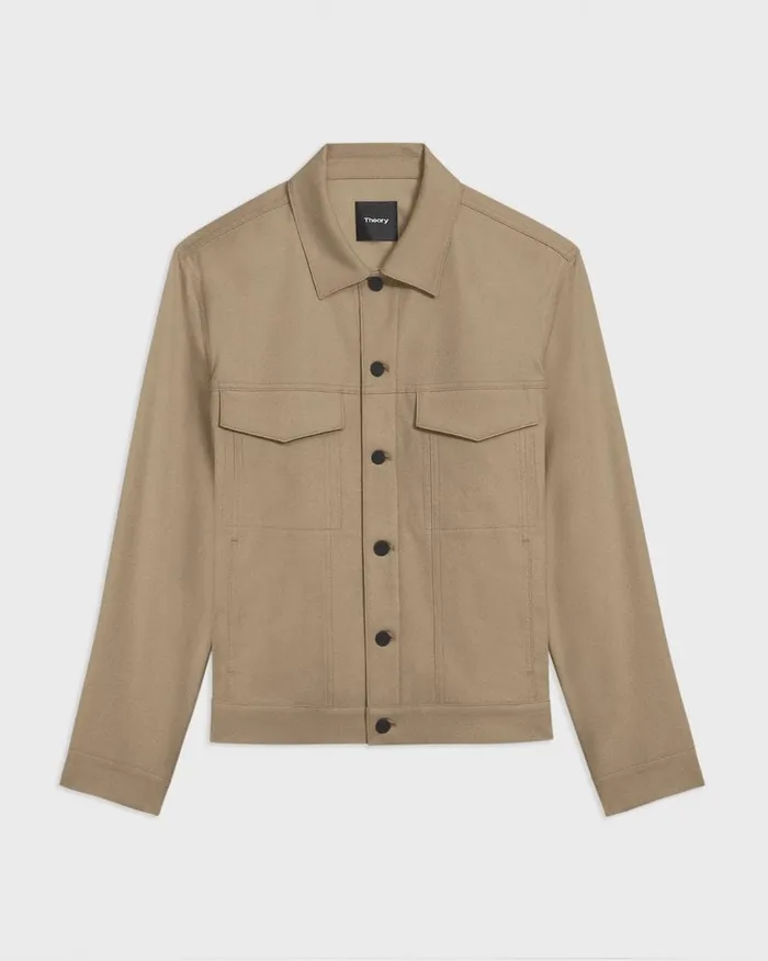 Men Blazers Jackets Theory River Trucker Jacket In Neoteric Twill Bark