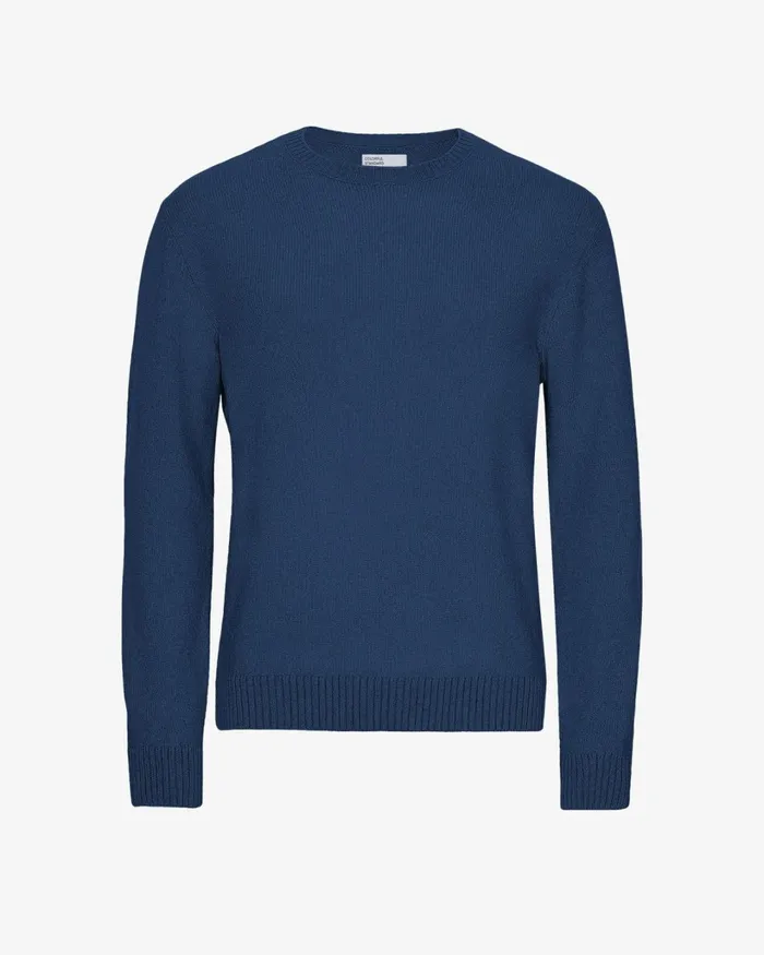 Men Classic Merino Wool Crew Marine Blue Colorful Standard Knit Sweaters