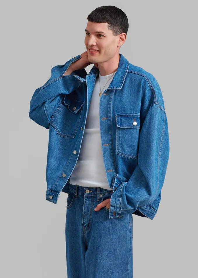 Men Connor Oversized Denim Jacket 8211 Medium Wash The Frankie Shop Outerwear