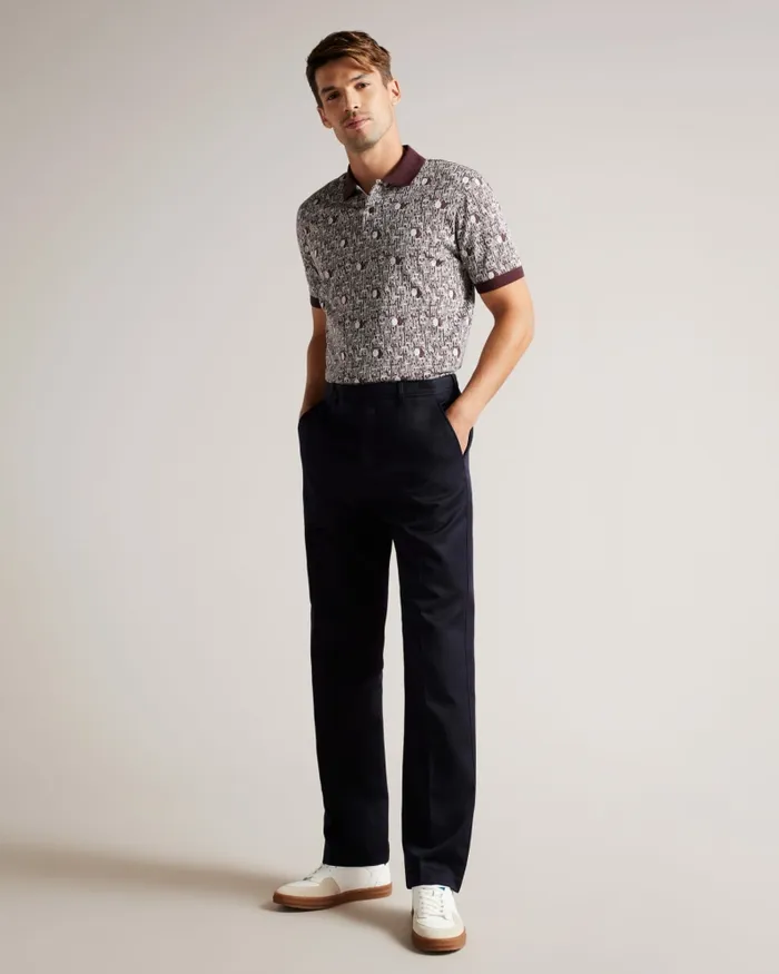 Men COREO 8211 Geometric Knit Polo Shirt Maroon Ted Baker Polo Shirts